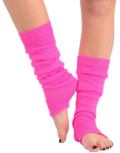 COMFYLOT & KK TRADERS MCR LTD® Women Fancy Stylish Acrylic Leg Warmers Plain 80s Party Neon Ballet Dance Ice Skating Accessories (Pink)