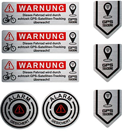 BIKE-label Anti Diebstahl Sticker 8 Stück edle GPS Alarm Aufkleber für Fahrrad Handy Laptop X900268 Metallic
