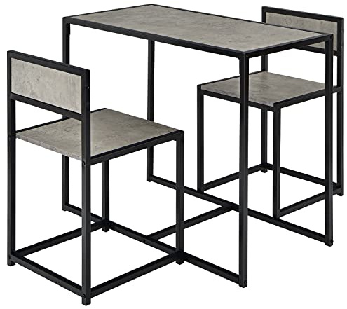 GIANTEX Bartisch Set 3-teilig, Essgruppe Esstisch mit 2 Stühlen, Esszimmergruppe Kleiner Küchentisch Set für 2 Personen, Esszimmer Tisch Bistrotisch Set Sitzgruppe, Küchenbar Sitzgruppe (Grau)