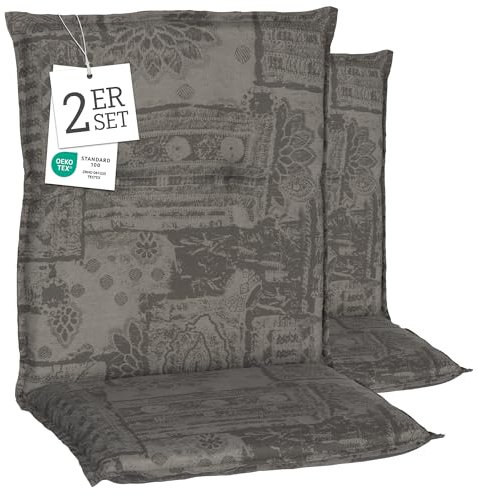 Beo® Gartenstuhlauflagen Barcelona | 2er Set Niedriglehner | Waschbar, UV-beständig, Made in EU | Öko-Tex Standard | Atmungsaktive Sitzkissen für Outdoor | 101x50cm