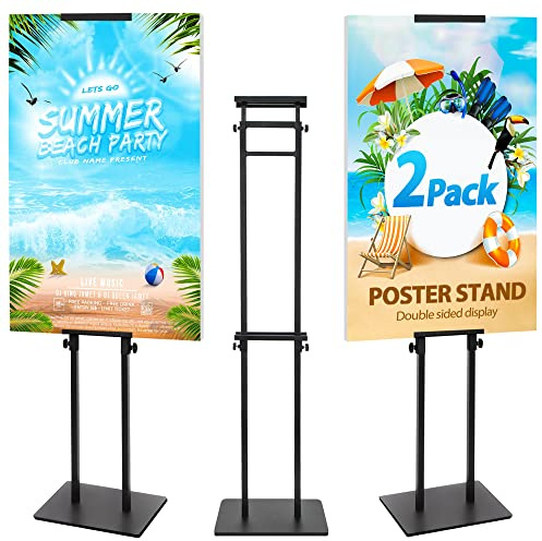 VAIIGO 2Pack Poster Stand for Display, Heavy Duty Floor Standing Sign Holder, Double-Sided Poster Board Stand, Adjustable Height Up to 80 inch, Outdoor Banner Stand for Board & Foam Display, Black