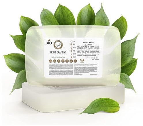 Prime Crafting 1kg BIO Aloe Vera Seifenbasis zur Seifenherstellung - SLS Frei - Glycerinseife Rohseife zum Seifengießen - Seife Selber Machen mit Klar Seifenblock - Melt and Pour Soap Base