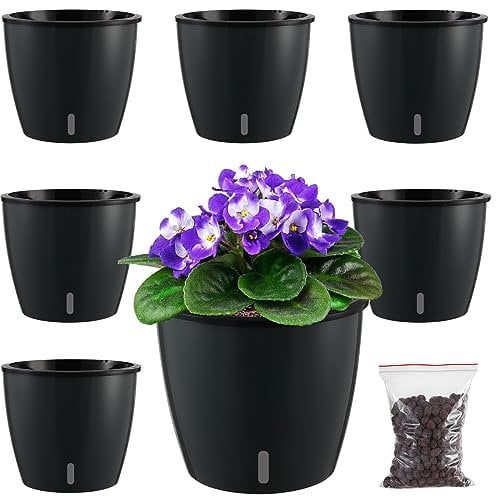 Planterhoma Selbstbewässernde Töpfe für Zimmerpflanzen, 17 cm, 6 Packungen afrikanische Veilchen-Töpfe mit Indikator, schwarzer Dochttopf mit Drainagelöchern, selbstbewässernde Pflanzgefäße für