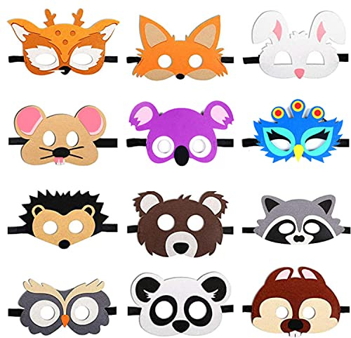 LEIMEND 12 Pièces Masque Animaux en Feutre Animaux Masques | Masque avec Cordon Elastique, pour Déguisement Cosplay, Carnaval, Fête d'Anniversaire