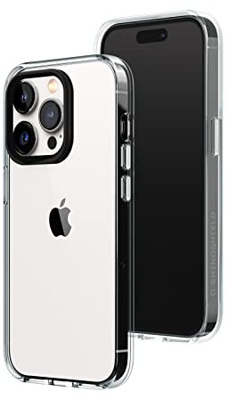 RhinoShield Crystal Clear Case kompatibel mit [iPhone 14 Pro] | Fortschrittliche Vergilbungsresistenz, Hohe Transparenz, Personalisierbare und Transparente Schutzhülle - Schwarz Kamera-Ring