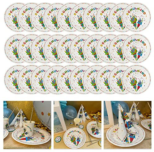 Oblique Unique® Schulkind Party Pappteller Set Papierteller Einwegteller für Schuleinführung Einschulung Tischdeko für Jungen und Mädchen (Bunt - 30 Stück)