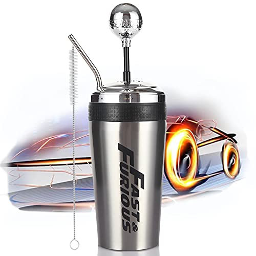 UGIF Fast and Furious 10 Becher, 304 Edelstahl F10 Trinkbecher, Wippe Gangschaltung Stil Wasserbecher, mit Strohhalm und Deckel, Echtes Erlebnis das Gefühl der Manipulation Sinn