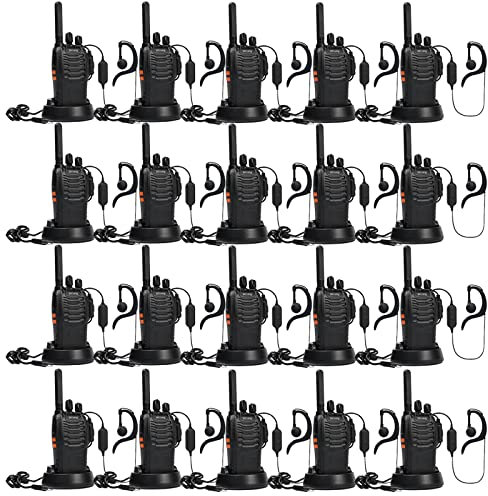 20 Stück Walkie Talkie PMR446 lizenzfreies Zwei-Wege-Funkgerät, pofung PT88E 16 Kanäle Professionelle wiederaufladbare Walkie Talkies mit großer Reichweite mit USB-Ladestation und Hörmuscheln Schwarz