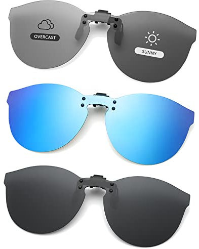 Long Keeper Sonnenbrille für Brillenträger – 3 Paar Sonnenbrille Zum Aufstecken Rund Sonnenbrille Clip Polarisiert, Sonnenbrillen Aufsatz Brille für Herren Damen