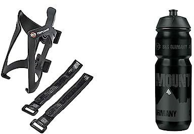 UNKNOWN SKS Adapter Anywhere mit Topcage schwarz & MOUNTAIN BOTTLE LARGE 750 ml Trinkflasche im Mountain-Design (Fahrradzubehör für alle gängigen Flaschenhalterungen)