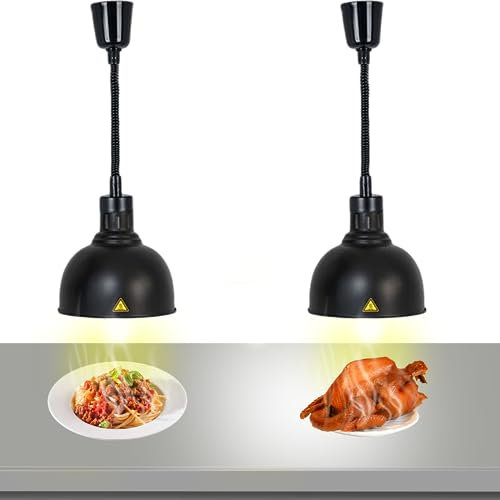 Wärmelampe Küche, Speisenwärmer Lampe Einziehbares, 250W Wärmelampe Buffet, Hängende Lebensmittel Wärmelampe für Küche und Buffets Esszimmer(Schwarz, 2 Stück)