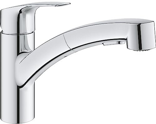 Grohe Grifo de cocina Via – Grifo de lavabo orientable/extensible para la cocina con cartucho de cerámica y conexiones flexibles de manguera, cromo