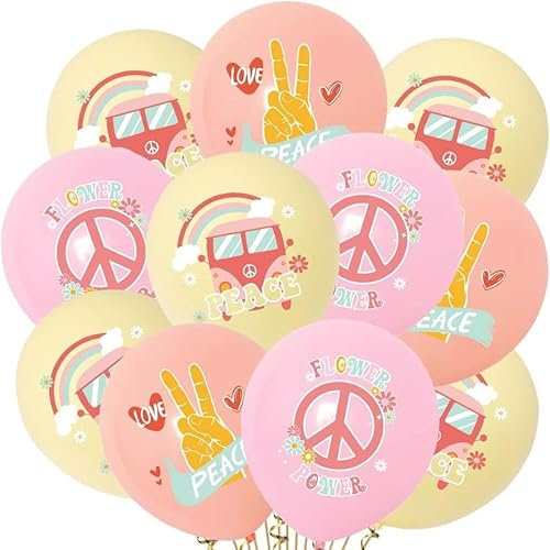 12 Luftballons * FLOWER POWER * als Deko für Kindergeburtstag und Hippie-Mottoparty | Ø 30cm | 60er 70er Party Ballon Ballondeko