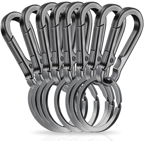 Amaxiu 8 Stück Robuster Karabiner Schlüsselanhänger, Zinklegierung Schlüsselanhänger mit Schlüsselring Schnellverschluss Metall Schlüsselanhänger Clips Schlüsselanhänger Halter Organizer (grau)