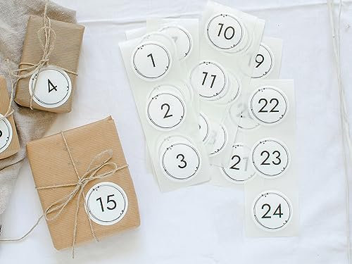 Mimi und Anton 24 Adventskalender Zahlen Aufkleber | Adventskalenderzahlen zum Aufkleben in Hygge Scandi Nordic Stil Handmade in Deutschland