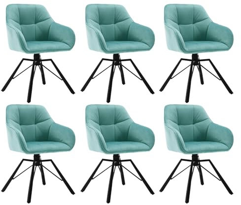 WOLTU Esszimmerstühle drehbar 6er Set, für Esszimmer Wohnzimmer, Bequeme Küchenstühle gepolstert mit Armlehnen Rückenlehne, mit Samtbezug, Türkis