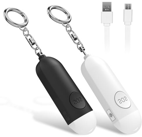 Alarme de Poche Rechargeable, Auto-défense Personnel Indispensable avec Une Sirène Anti-agression de 130 DB et Lumière LED, pour Femmes, Enfants et Personnes agées