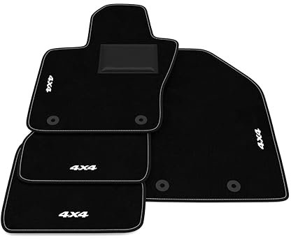 Italian Carpet Fumatten kompatibel mit Jeep Compass 2017-2022, 4x4 Stickerei, mageschneiderte Automatten Set, Teppichboden, Autoteppich, Schwarz, 85 cm x 55 cm x 4 cm