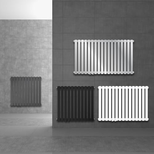 LuxeBath Designheizkörper Stella Horizontal 870 x 600 mm, Schwarz matt, Mittelanschluss, Einlagig, Flach, Badheizkörper Heizkörper Paneelheizkörper Flachheizkörper Badezimmer Heizung Bad Heizwand