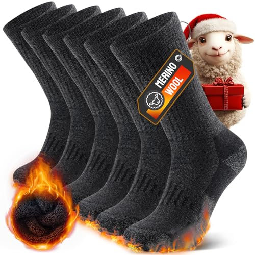 TIBISI Merino Wandersocken Herren Damen,Atmungsaktiv gepolstert antiblasen geruchshemmende,Outdoor Socken Trekkingsocken Sneakersocken für Unisex, Herren, Damen Kinder- 3 Paar