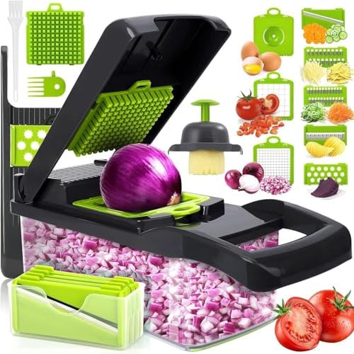 16 en 1 Coupe Legumes Multifonctions, Professionnelle Mandoline Cuisine, Coupe Legumes Manuel, Mandoline Multifonctions, Decoupe Legumes à 8 Lames Réglable Pour Trancher, Couper Et Râper Les Légumes