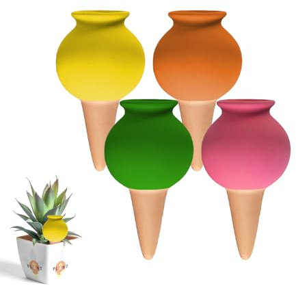 MKNZOME Set Irrigazione a Goccia Automatica, 4 Pz 100ml Cono Irrigazione Piante in Terracotta a Rilascio Lento, Sistema de Innaffiamento Vacanze Dosatore Acqua per Piante da Interni ed Esterni