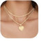 GIFT4U Buchstaben Kette Damen,18K Gold Vergoldet Geschichtete Halskette mit Buchstaben Damen Gold Kette mit Herz Anhänger Initiale Namenskette Schmuck Geschenke für Frauen C