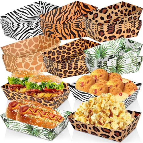 Jungle Safari Paper Food Trays Disposable Jungle Animals Food Serving Boats for Snack Nachos Taco for Baby Shower Animal Themed Birthday Party Supplies (24)