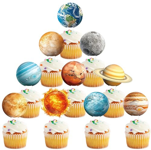Blumomon 30 Stück Galaktischer Planet Cupcake Topper Astronomie Party Cupcake Toppers Geeignet Für AstronomieThemen Party Dekorationen