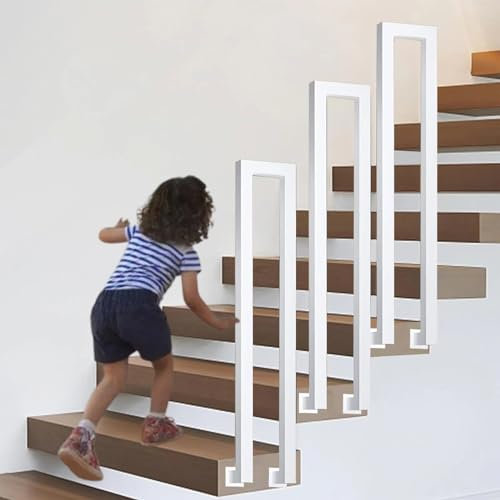 Geländer Treppe, Handlauf Treppe, Treppengeländer Innen, Handlauf Schwarz, Treppengeländer Außen, U Förmiger Geländer Außen, Treppenhandlauf für Balkone Flure Wohnungen Villen (L-Weiß, 100CM)