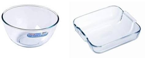 Pyrex Glass Bowl 3.0L, Pack of 1 & Glass Square Roaster, 25 x 21cm