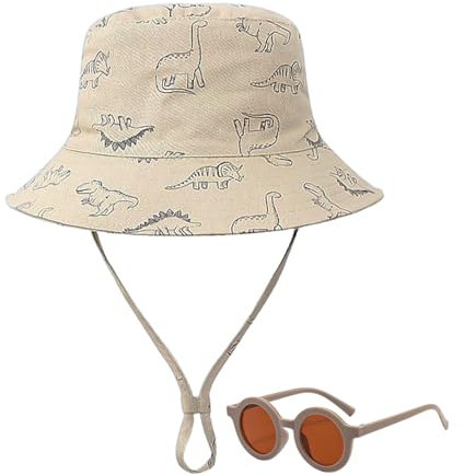 ZBHDEYG Chapeau de soleil pour enfant, Lunettes de soleil, Homme/Femme, Unisex, Kaki, 3-4 ans, Été, Réglable, Imprimé animal, Modérée, Protection solaire, Respirable, Légère, Réglable