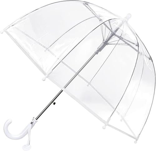 Generisch Kinder Clear Bubble Regenschirm Transparente Kuppel Durchsichtige Kinder-Regenschirme für Jungen und Mädchen mit kneifsicherem Verschluss und griffigem Hakengriff (Weiß Trimm)