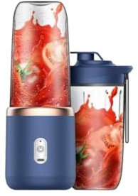 Arrango Mini blender portable, 300 ml avec 6 lames, 2 gobelets portables, mixeur pour smoothies, fruits et légumes, bleu