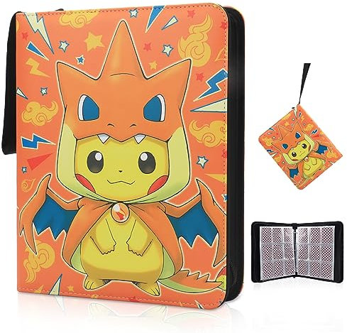Karten Sammelalbum für Pokemon 9-Taschen, Sammelmappe Karten Ordner Heft 900 Karten Sammelkarten Album binder mit 50 abnehmbaren Hüllen und Reißverschluss für Mädchen Organisiert