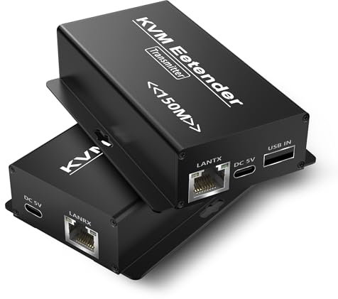 avedio links 492FT HDMI KVM USB Extender Kit,1080P HDMI Ethernet Extender Balun Transmitter Receiver Over Cat 5e/6/7 Cable with Loopout Function - USB Keyboard Mouse,150M lossless transmission