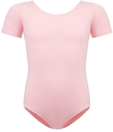 BALAYSIER Ballettkleidung Mädchen-Damen, Turnanzug Kurzarm Baumwolle Gr-100-170 Ballett Trikot Gymnastikanzug Tanzbody(Rosa, 140)