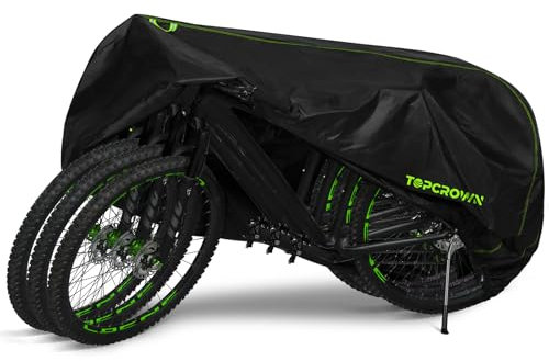 Topcrown Bike Cover Waterproof Outdoor Storage for 1/2/3 Bikes, Bicycle Cover Rain Sun UV Dust Wind Proof with Storage Bag for Mountain Road Bike/Ebike (210D Black+Green, XXXL Size for 3 bikes)