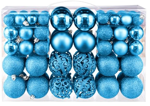 Taeku Palline di Natale Set, 100Pcs Plastica Addobbi Natalizi Palline Decorative Infrangibili Baubles di Natale con Ganci per Feste di Matrimoni e Natale (Blu)
