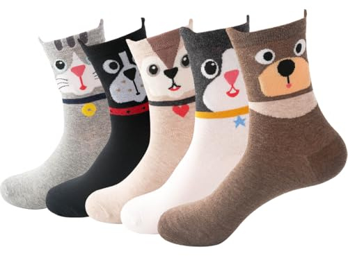MorLuks Calzini Donna Divertenti, 5 Paia Calzini Animali, Calzettoni Donna Invernali, Calze Natalizie, Calze Termiche per Natale Capodanno San Valentino Compleanno Regalo