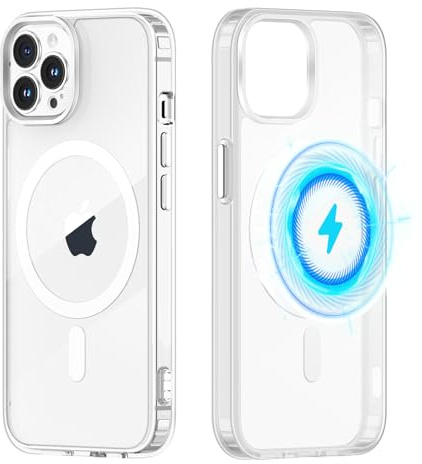 Yoedge Magnetica Cover per iPhone 16 Pro Compatibile con MagSafe 6,3, Trasparente Custodia con Magneti Sottile Morbida Silicone TPU e PC Back Antiurto Protettiva Case per iPhone 16 Pro, Trasparente