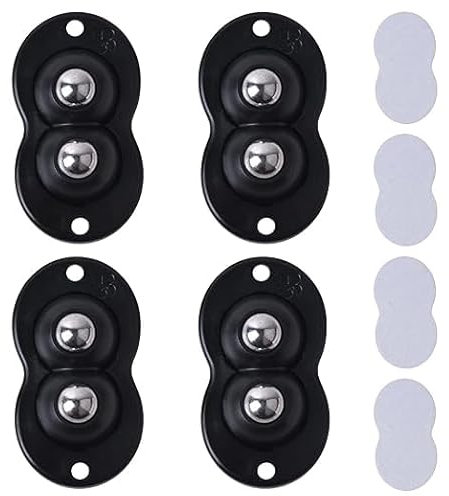 Dokeno 4 Pièces Mini Rueda Autoadhesiva, Ruedas Giratorias Pequeñas de Rotación de 360°, Rueda de Polea Universal para Muebles Botes Basura Cajas Almacenamiento, Negro