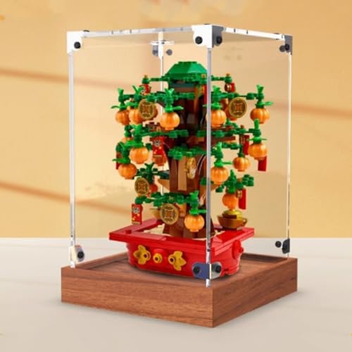 Acrylic Display Box for Lego 40648 Money Tree Model, Transparent Dustproof Display Box, Compatible with Lego 40648 Construction kit (Model Not Included) (Wooden Base)