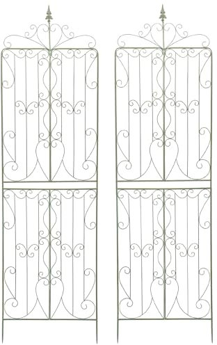Lot de 2 grands treillis de jardin pour plantes grimpantes de 233 cm de haut, treillis rustique en métal vert décoratif pour roses, vignes, concombres, idéal pour les serres, les parterres de fleurs