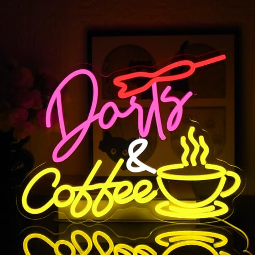 UExnkj-Y Dart Coffee Neon Sign Darts Bar Led Neon Schild Game Neonlicht USB Dimmbares Neonlicht für Bier Bar Resturant Wohnzimmer Schlafzimmer Männerhöhle Party Home Dekor Store Geschenke