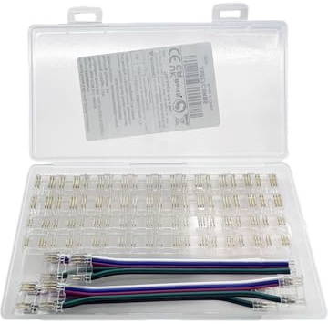 ENQIMAOYI 44 Stück 5-polige COB LED Strip Light Connector Kit 5-polig 12 mm/0,47 Zoll Lötfreier Anschluss, LED-Anschluss 4 Stück + Kabel für RGBW COB LED Strip Lights