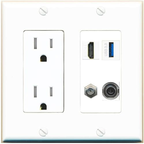 RiteAV Placa de pared HDMI y coaxial USB 3 + conector de 3,5 mm, color blanco