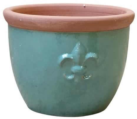 Teramico Macetero Redondo de gres esmaltado, Totalmente abombado, Resistente a Las heladas, decoración de jardín (Verde Celadon, 25 x 20 cm)