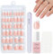 DMQ French False Nails Short, 120Pcs Square Press On Nails Kit, White Tip Fake Nail Tips, Full Cover Stick on Nails with Nail Glue for French Nail Art Manicure Decorations