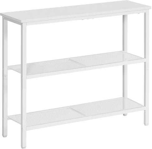 HOOBRO Schmaler Konsolentisch, Beistelltisch mit 2 Ablagen, Sofatisch, Flur, Eingang, Wohnzimmer, Schlafzimmer und Büro, Weiß EWW73XG01